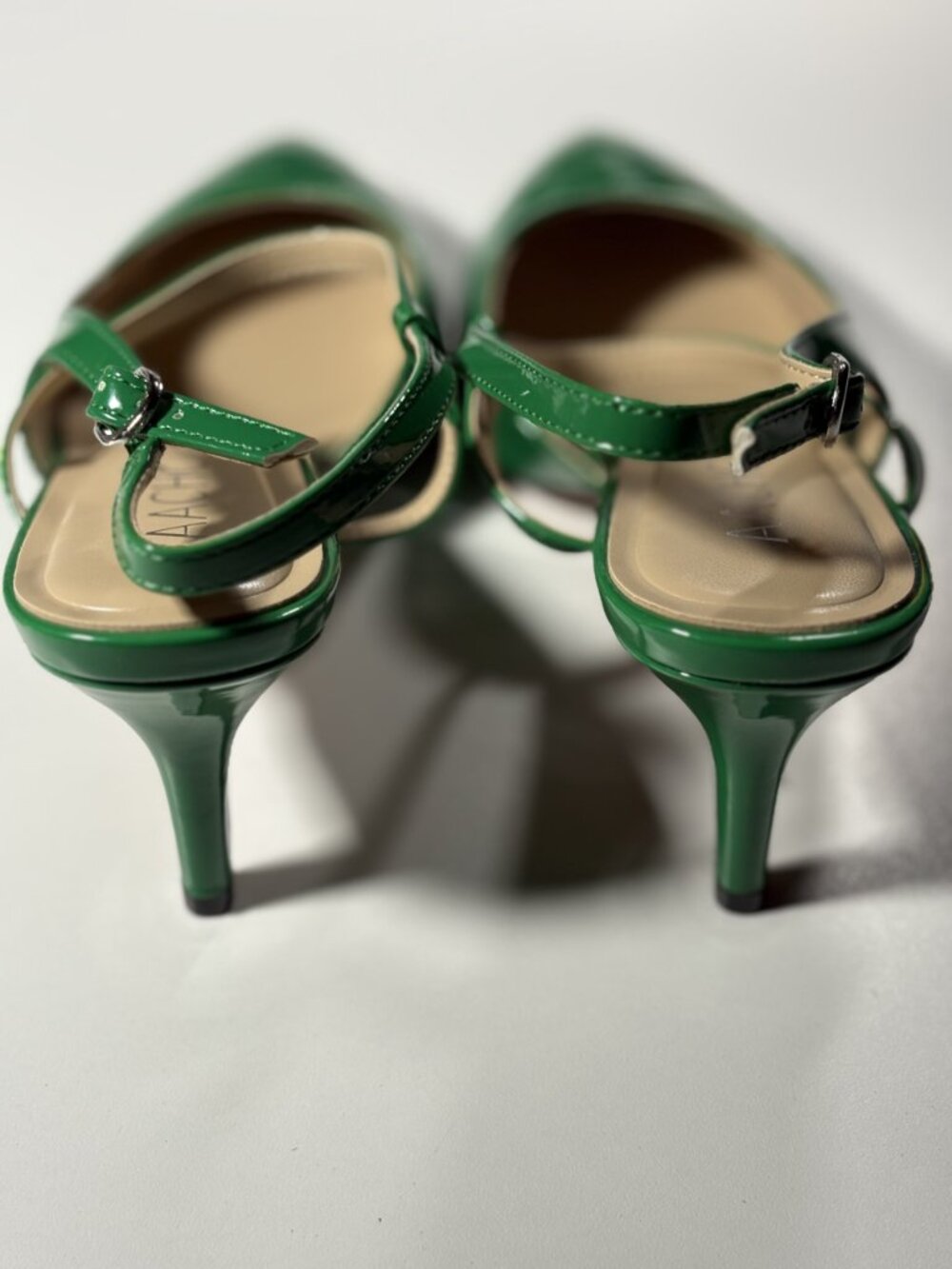 Emerald Green Patent Slingback Kitten Heels Pointed Toe Pumps US 8 Box - Picture 3 of 8